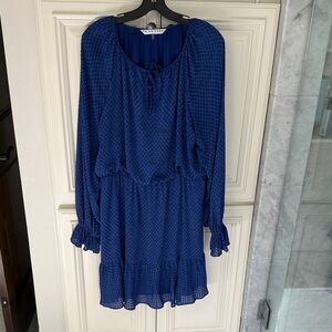 Trina Turk Royal Blue Textured Long-Sleeve Ruffle Dress